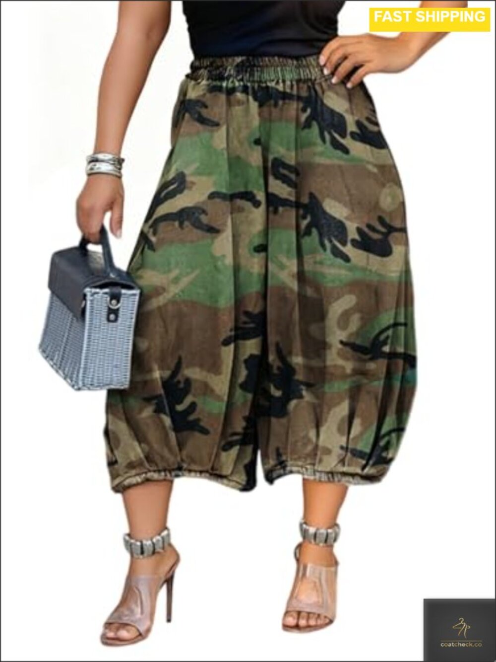 Baggy Camo Cargo Jeans Elastic Wide Leg Cropped Barrel Capri